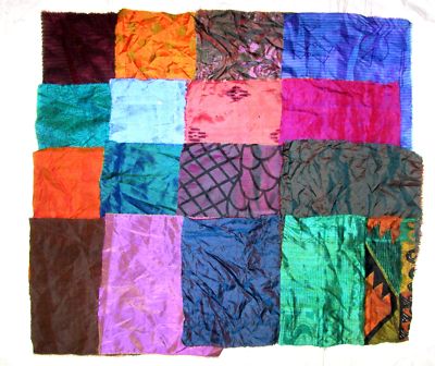 LOT PURE SILK Vintage Sari Fabrics REMNANT 16 pcs 8'' SQUARES Changes Color Light