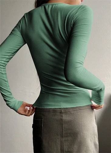 Womens Tops Long Sleeve Henley T Shirt Button Down Tops V Neck Shirts Blouse - Bild 9 von 23
