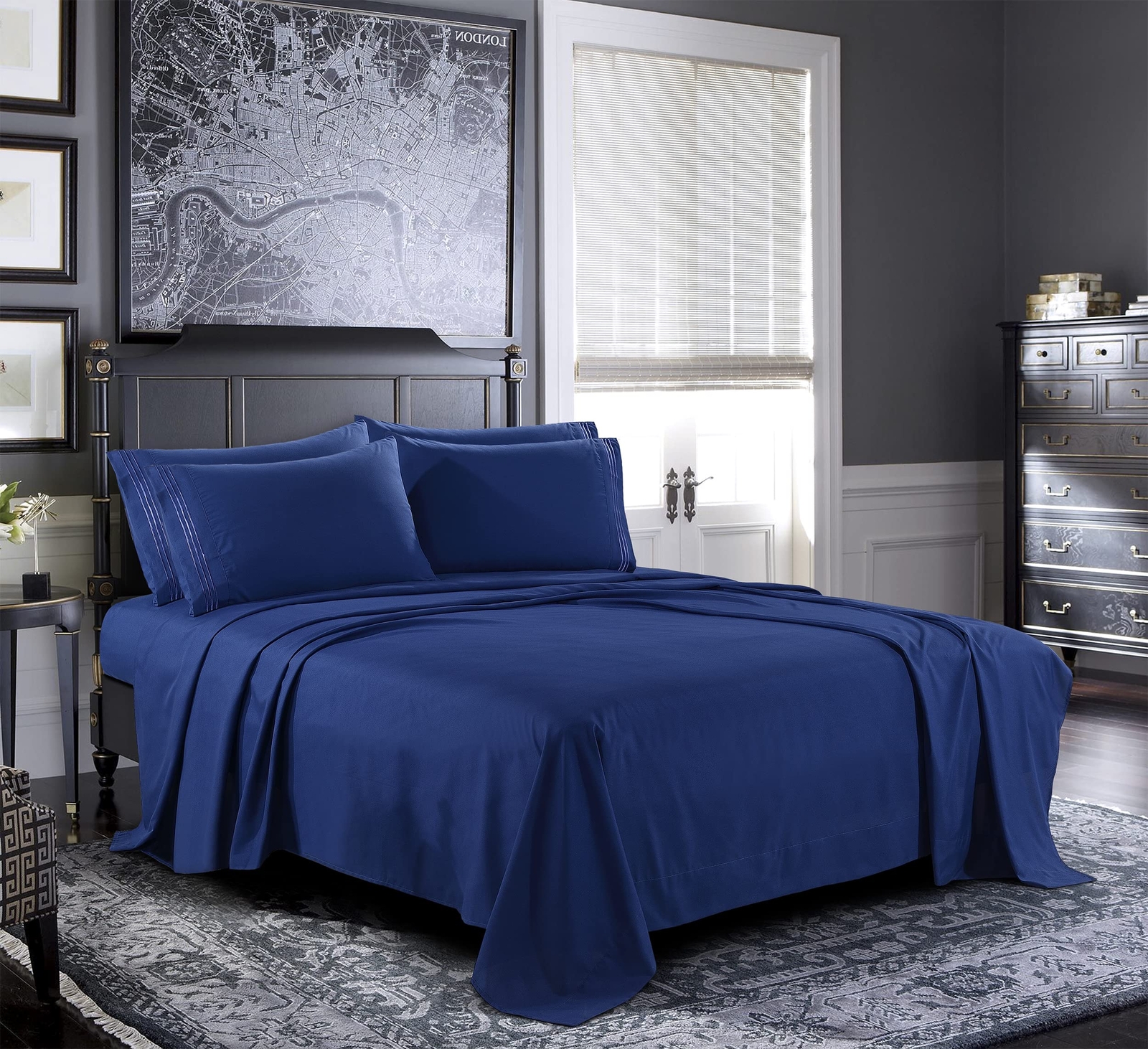 Bed Sheets - King Sheet Set [6-Piece, Navy] - Hotel Luxury 1800 Brushed Micro...-image
