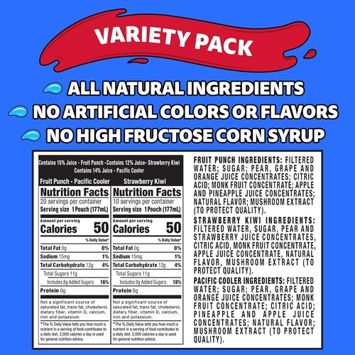 30 ct Juice Drink Variety Pack: All-Natural Fruit Punch, Kiwi & Cooler Pouches - Picture 4 of 11