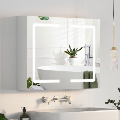 24'' x 32'' LED Bathroom Medicine Cabinet Lighted Large Mirror Cabinet with Socket
