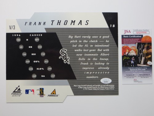 FRANK THOMAS SIGNED CHICAGO WHITE SOX 1997 V2 PINNACLE ZENITH CARD PHOTO JSA COA - Picture 3 of 5