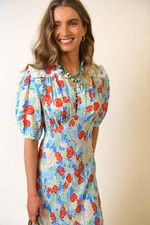 New Rixo Gwen Lace-Trim Collage Floral Midi Dress Size S M L