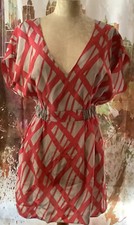 Myne by Ashley Ann, Peach & White silk mini dress w/pockets, Size 2. SALE