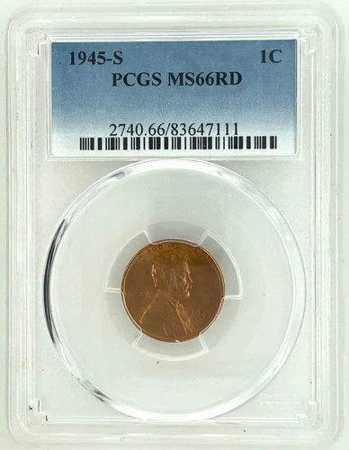 1945-S  1C Lincoln Wheat Cent PCGS MS 66RD
