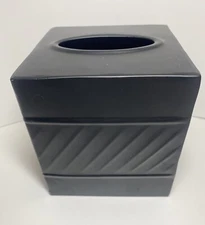 Metal Tissue Box Cover MATTE BLACK  Square 5” X 5” X 5.25H Hammered Design