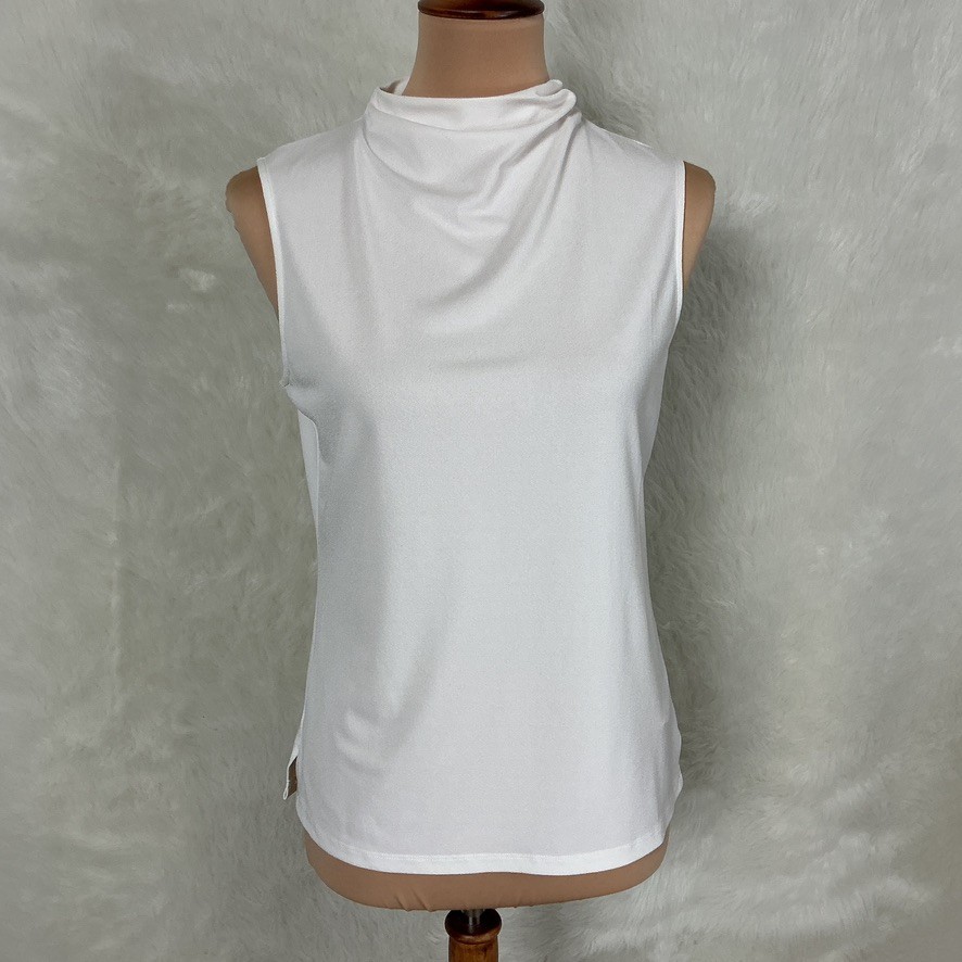 Theory Ivory Crepe Drape Neck Sleeveless Blouse NWT S