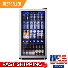 130 Can Beverage Refrigerator and Cooler with Glass Door for Home, Silver