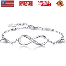 Womens 925 Sterling Silver Bracelets Infinity Endless Love Symbol Charm Adjus...