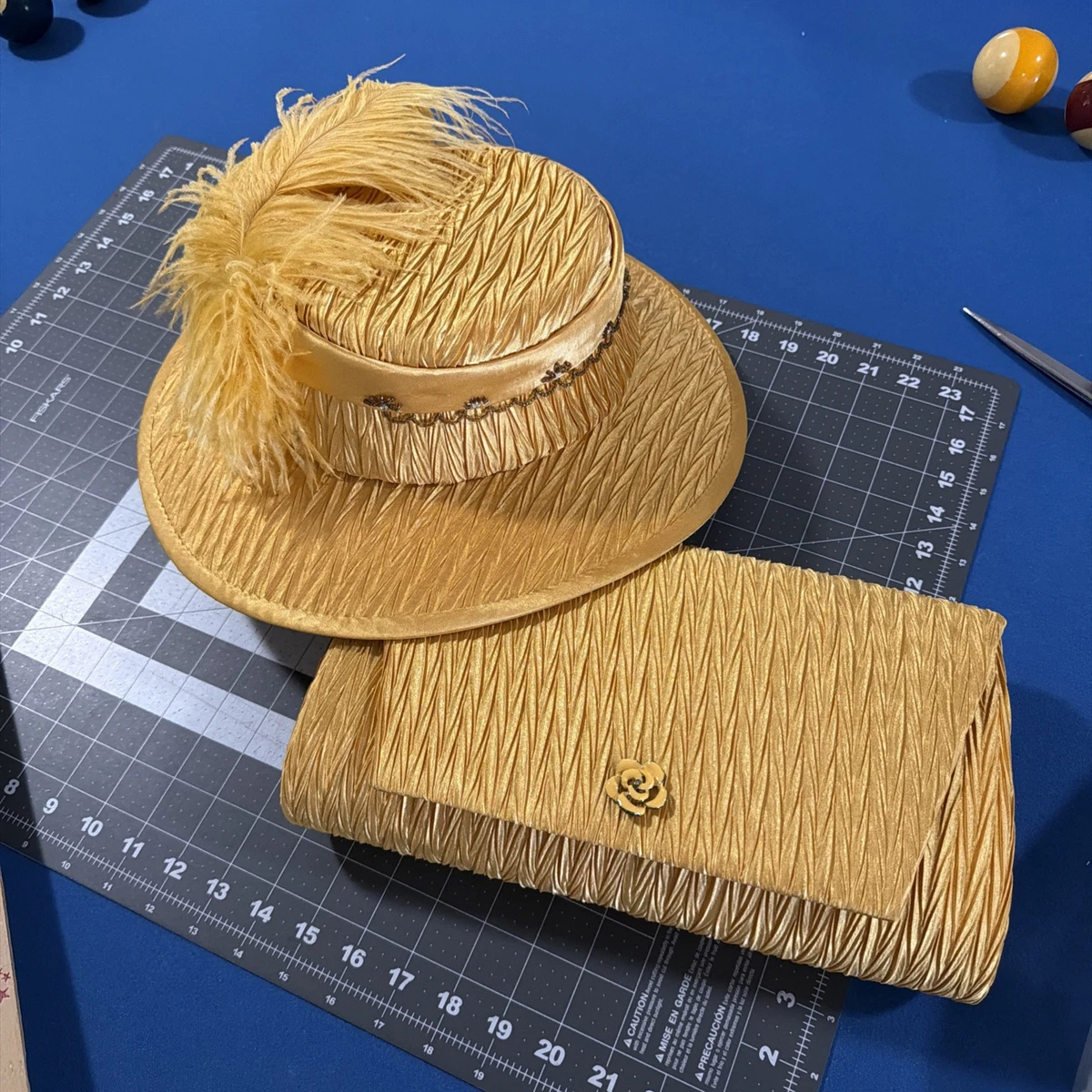 Adolfo II Wide Brim Derby Hat Women Yellow Wool Felt Designer Vintage Retro Gold Wide Brim Gold Vintage Hats for Women for sale | eBay main image 2