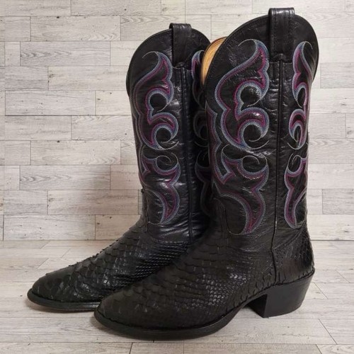 Men's Vintage Nocona Western Black Snakeskin Leather Cowboy Boots Size 10 D - Picture 2 of 10
