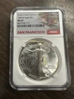 1987 (S) SILVER EAGLE NGC MS69 STRUCK AT SAN FRANCISCO MINT TROLLEY CAR LABEL