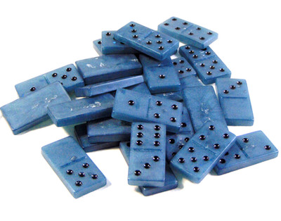 Handmade Resin Double 6 Domino Set 28 Piece Game Night Gray-Blue & Gold