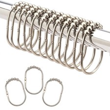 12 PCS Brushed Nickel Oval Shower Curtain Hooks Rustproof Steel Glide Rollers