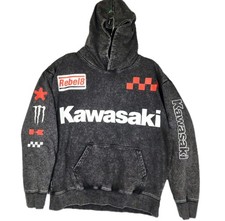 Kawasaki Ninja Racing Small Pullover Hoodie Black Stone Washed Rebel8 Monster
