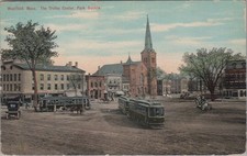 Westfield MA Trolley Center Park Square 1910 Streetcar Postcard