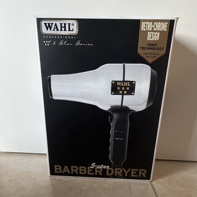 Wahl Professional 5-Star Barber Hair Dryer Ionic Cool Shot 2 Speed 3 Heat Silver