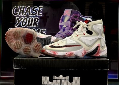 Nike LeBron 13 High Top Basketball Sneakers White Red Black Lace Up Rubber