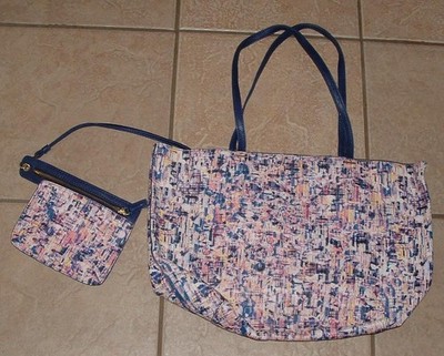 NEW NWOT Multicolored Textured 18X12 Tote Bag & Removable Pouch DANIELLE NICOLE