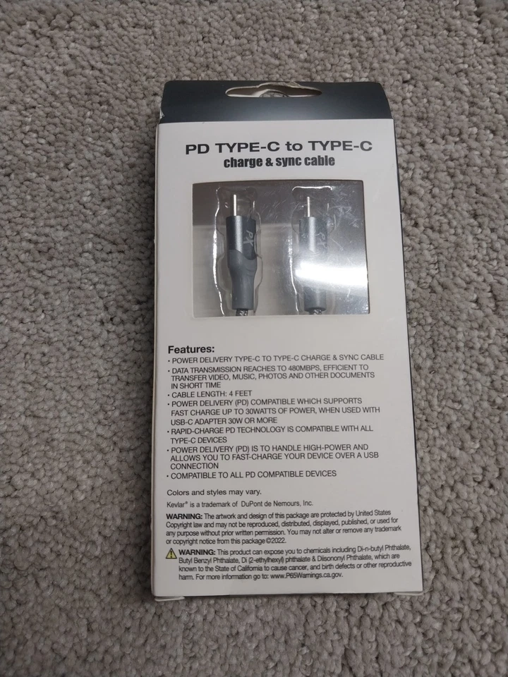 POWERXCEL PD TYPE-C TO TYPE-C CHARGE/SYNC CABLE GRAY - NEW IN BOX - Image 3 of 4