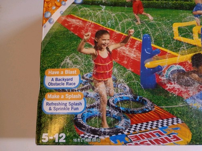 #ad BANZAI Aqua Blast Obstacle Course Slip N Slide Sprinkler Water Toy Set New $29.99