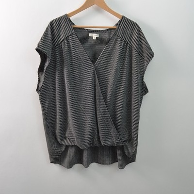 Max Studio Womens 3X Wrap Silhouette Tunic Blouse Black Woven Stretch V-Neck