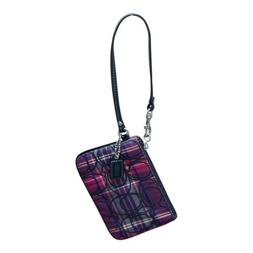 Coach Signature C Poppy Pink Tartan Plaid Wristlet Glitter EUC - Picture 7 of 7