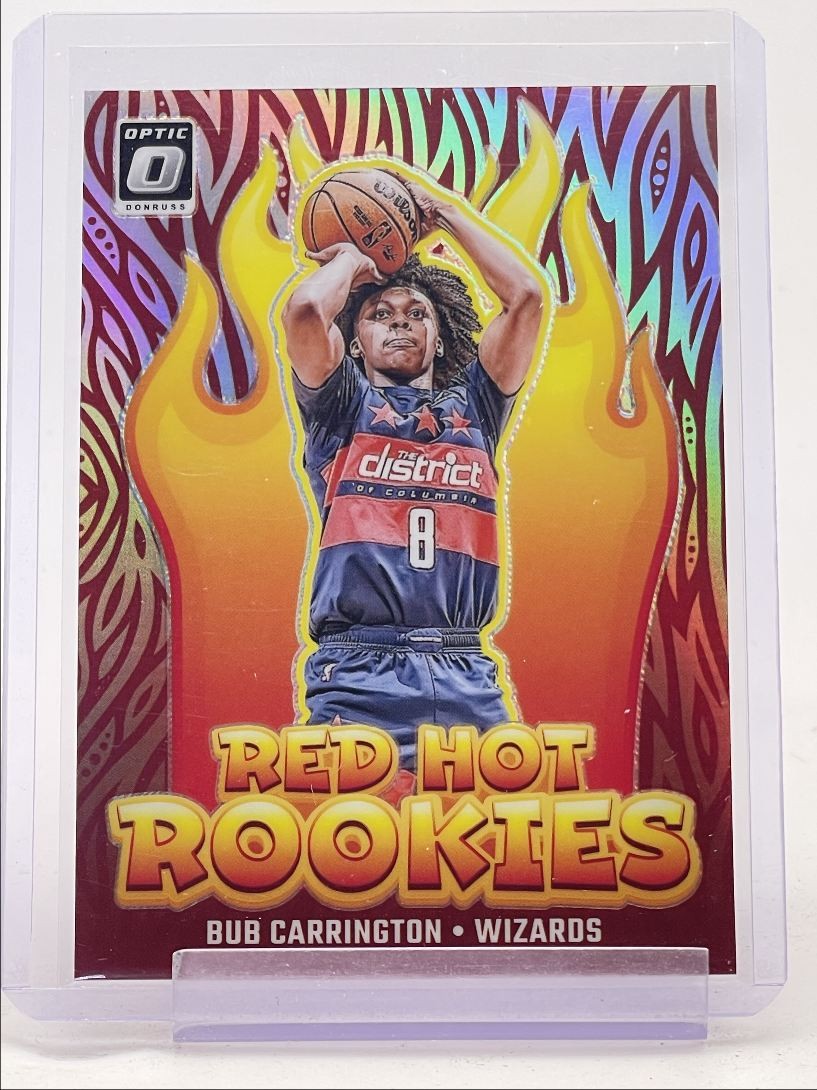 BUB CARRINGTON 2024-25 DONRUSS OPTIC RED HOT ROOKIES HOLO PRIZM RC Q3185