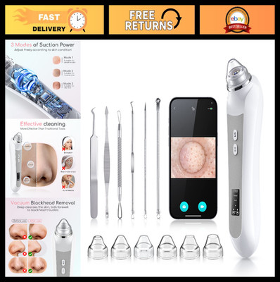 Blackhead Remover Vacuum with Camera, Pore Cleaner for Face, 6 Suction Heads, US