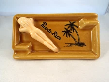 VTG 70's Risque / Naughty / Nude Souvenir Ceramic Ashtray Puerto Rico Palm Trees