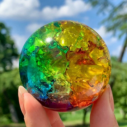 289G Natural Titanium Rainbow Quartz sphere Crystal ball Healing