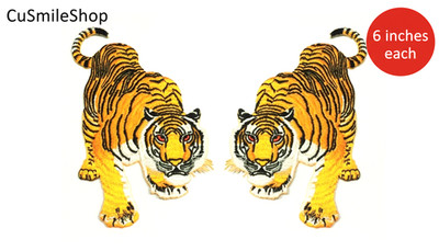 Striking Pair Mirrored Tiger Patches 6 inch Symmetrically Powerful Stylish Look