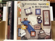 Vintage Cross Stitch Pattern Books Lot of 13 Needlepoint Charts Sports Americana