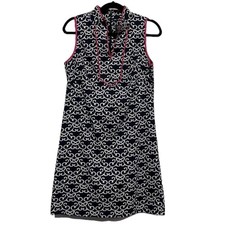 Vince Camuto Cotton Sheath Dress Size 8 Navy White Pink Sleeveless 