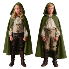 Kids Velvet Hooded Cloak Cape Renaissance Costume for Boys Halloween Medieval