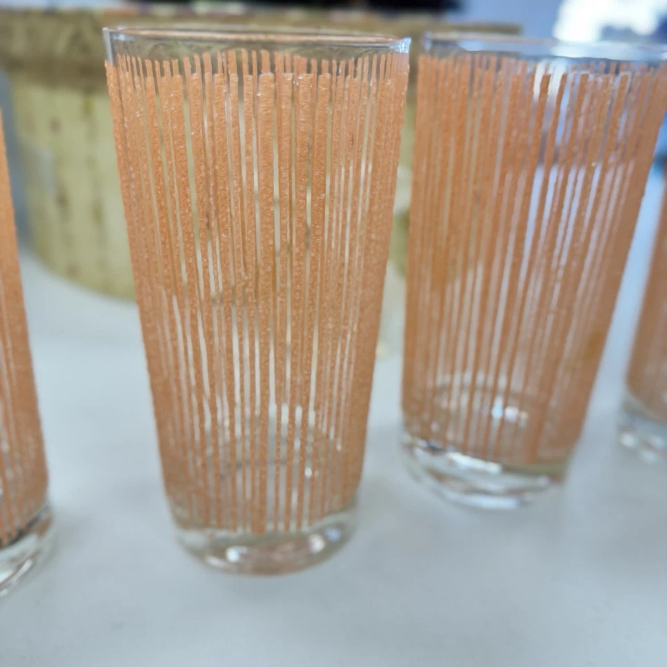 MEDIOS DE SIGLO MODERNO GEORGES BRIARD ROSA TEXTURA ESMERILADA RAYAS VASOS 4p Foto 2 de 4