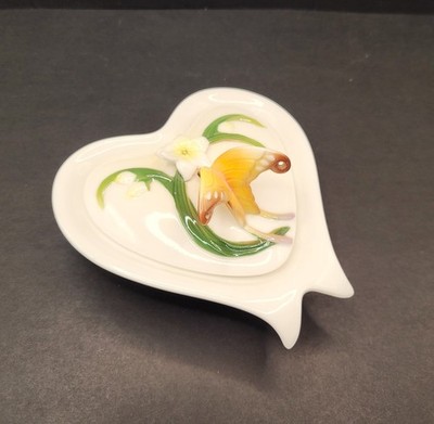 Graff Franz Style Porcelain Papillon Butterfly Heart Trinket Box 3D