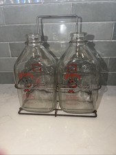 Vintage Metal Milk Bottle Carrier With 2 Briguiere s Glass Dairy Half Gallon