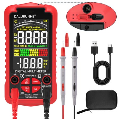Smart Auto Digital Multimeter,Measurement,USB Rechargeable TRMS 9999 Count mu...