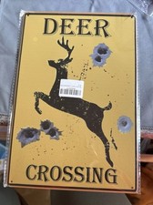 Deer Crossing Novelty Funny Metal Sign 8 in x 12 in Wall Art Mancave Garage