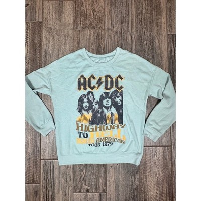 AC/DC Highway to Hell Tour 1979 Graphic Sweatshirt Light Blue Rock Band Womens