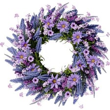 Lavender Wreath for Front Door 22 Inch - Daisy Spring Summer Artificial Purple
