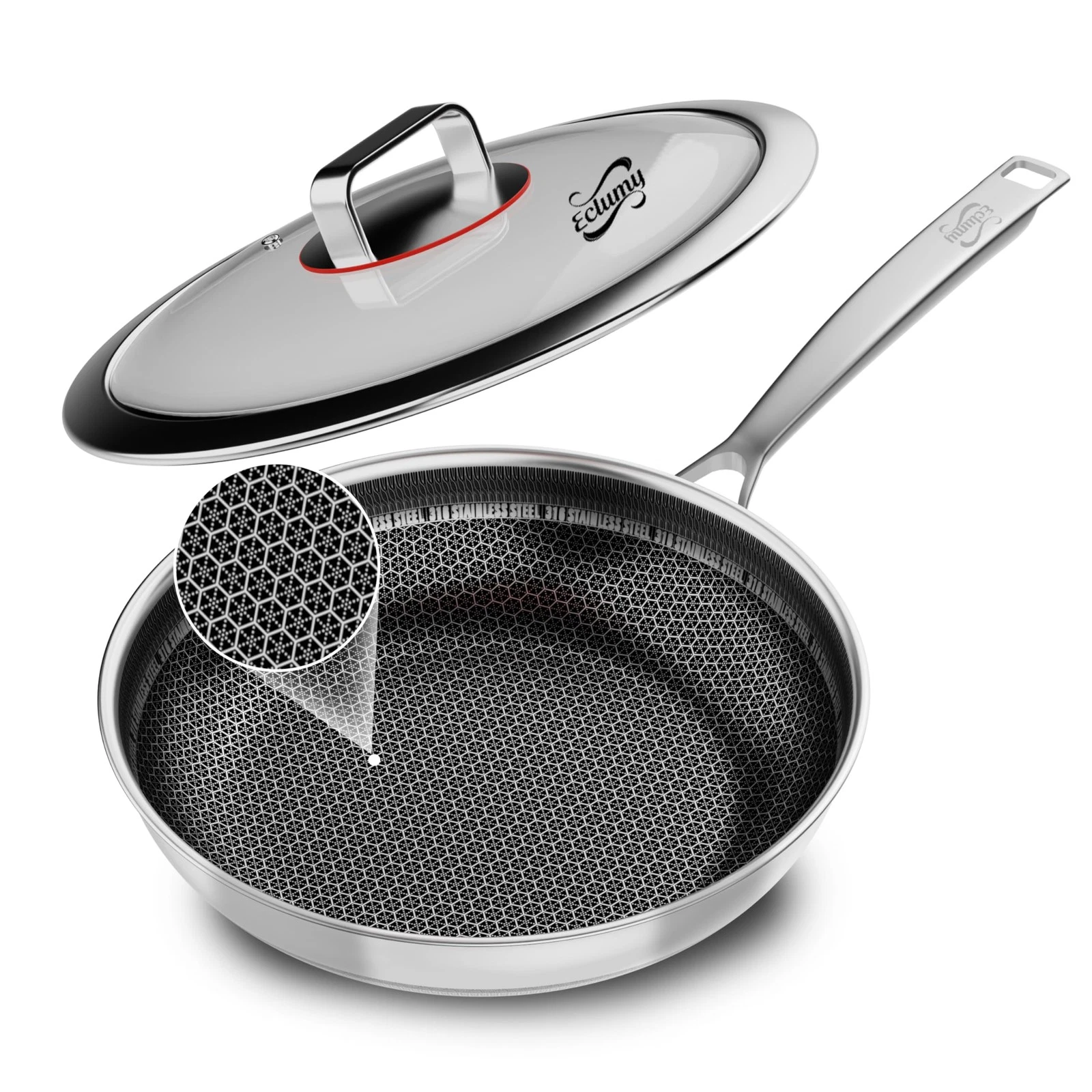 Non Stick Frying Pans Stainless Steel, 12 Inch with Lid, Induction Pan Compat...
