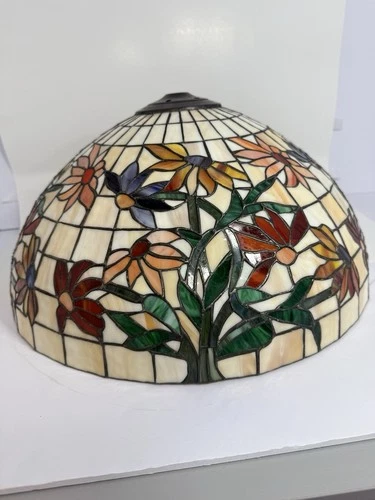 Vintage Tiffany-Style Stained Leaded Slag Glass Lamp Shade 16"