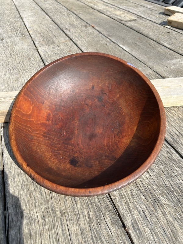 Antique Primitive Wooden Bowl - Oval - 12" x 13" Across - Farmhouse Decor
