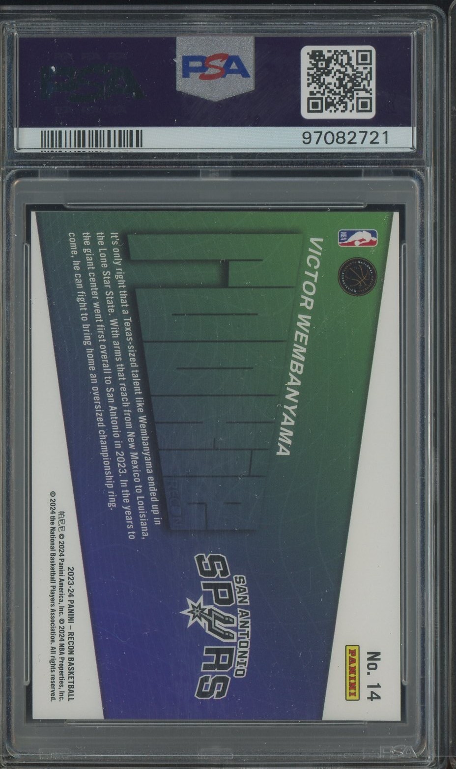 2023-24 Panini Recon - Rookie Recon Victor Wembanyama #14 (RC) PSA 10 view 2