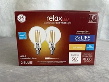 GE Relax LED  60W Soft White Dimmable 500 LUMENS G16.5 Candelabra BASE/NEW