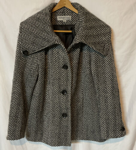 Vintage Womens Black/White Wool Blend Boutique Coat Size Large