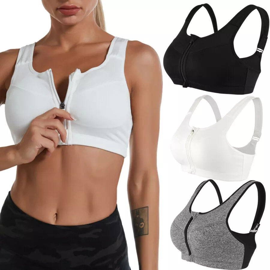 Women's Sports Bra Padded Zip Front Closure Shockproof Workout