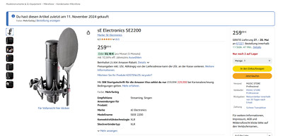 sE Electronics SE2200; schwarz, mit Rechnung, Garantie, 99.99% Gut